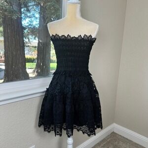 NWT WAIMARI Vallarta Mini Dress Women S Black Strapless Lace Smocked Formal Chic